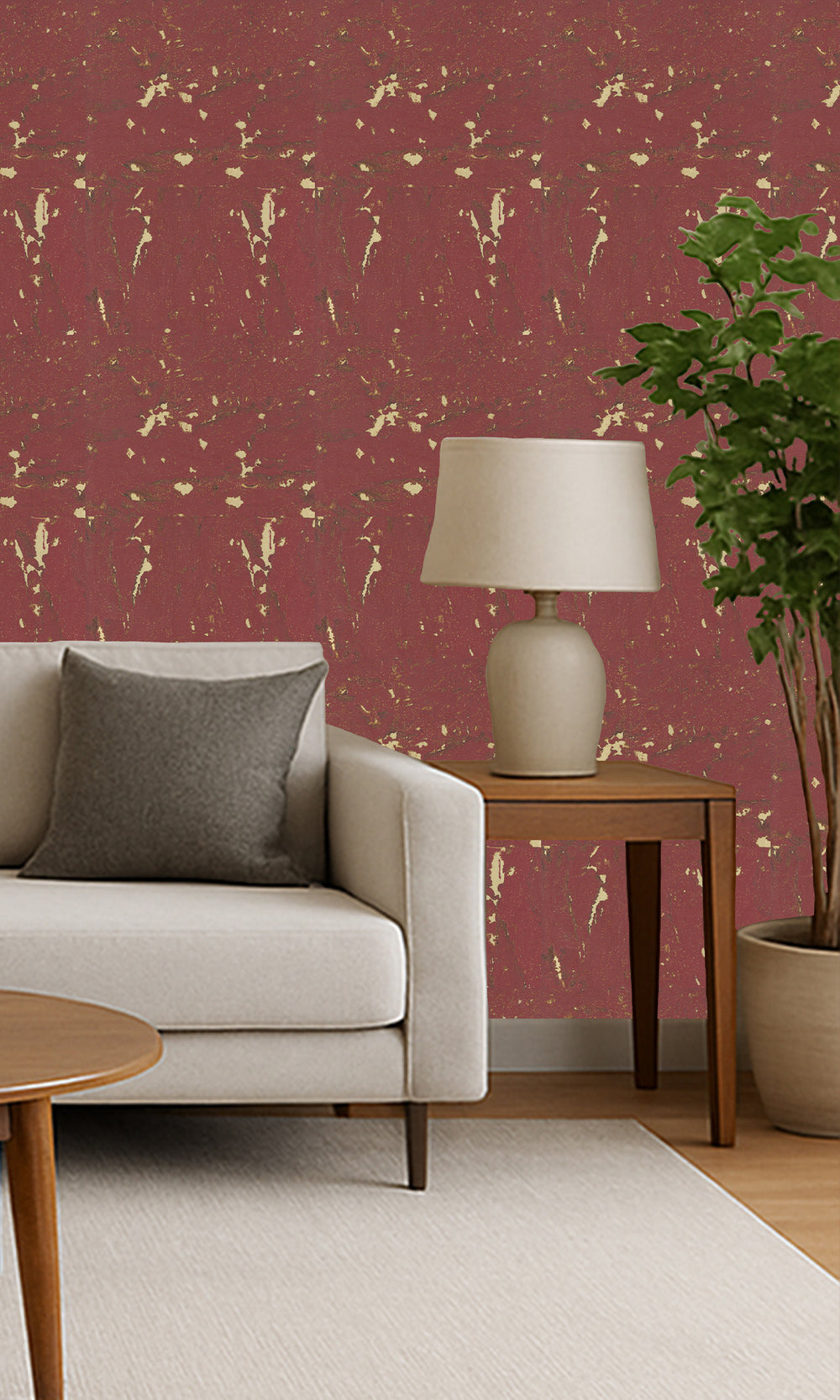 Mauve Wine Abstract Collaged Cork Wallpaper R9852