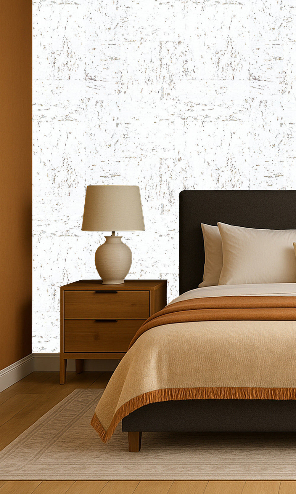 Snow White Abstract Collaged Cork Wallpaper R9853