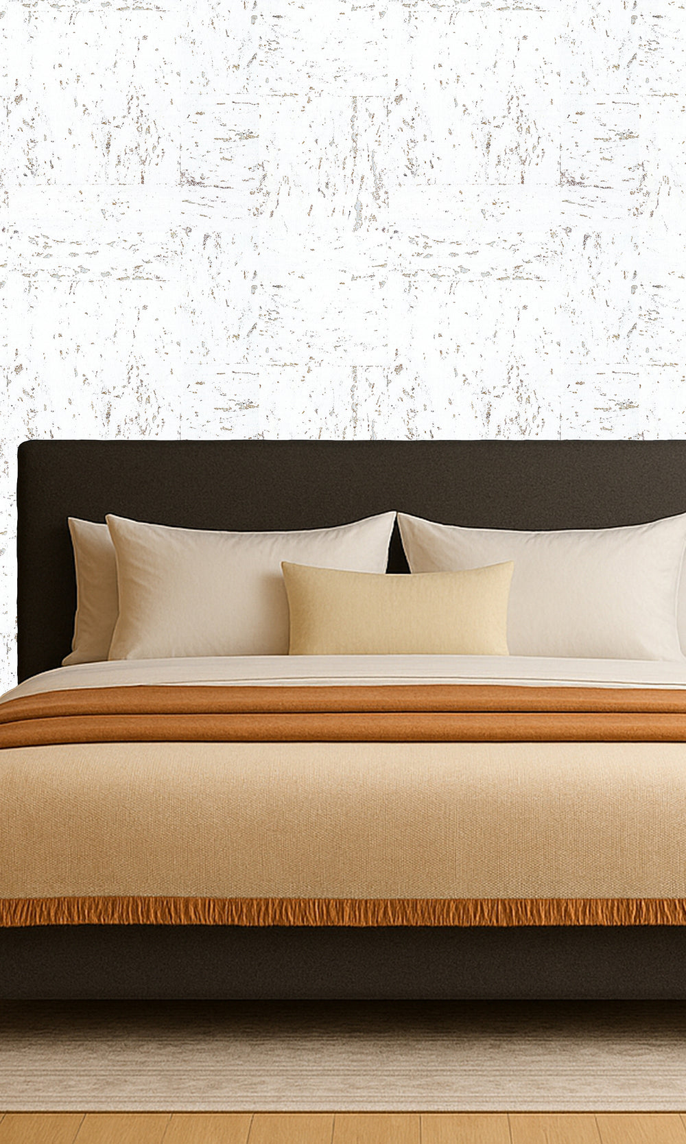 Snow White Abstract Collaged Cork Wallpaper R9853