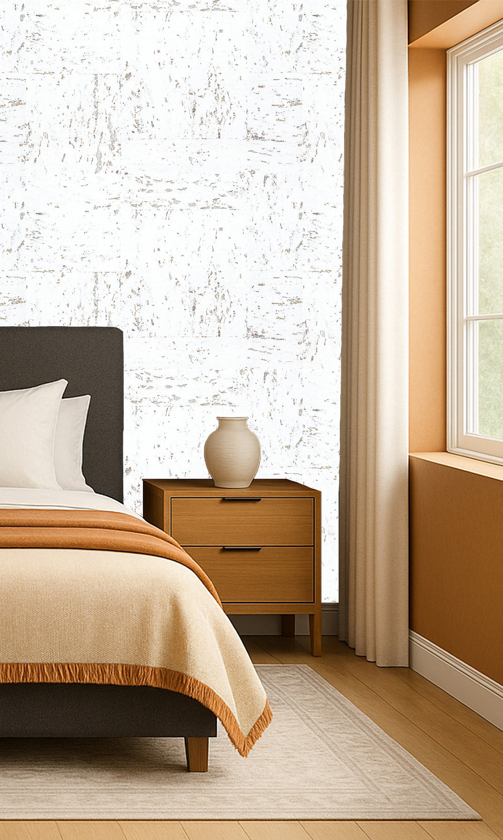 Snow White Abstract Collaged Cork Wallpaper R9853