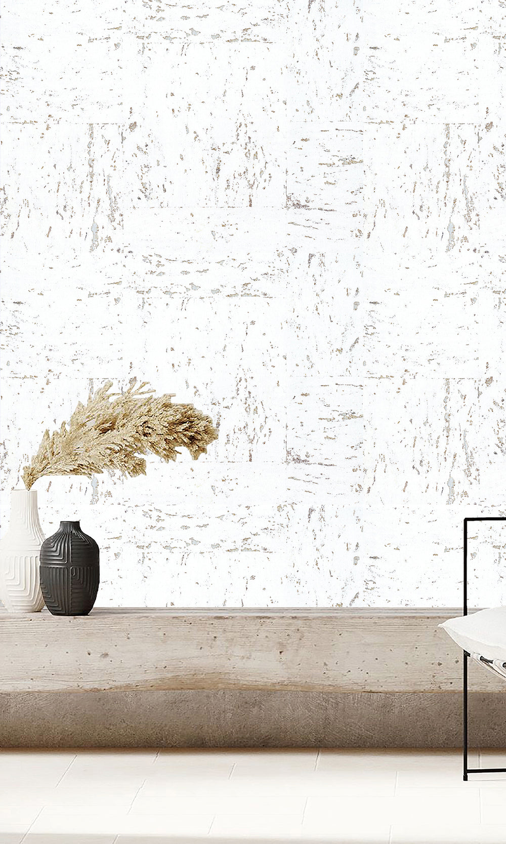 Snow White Abstract Collaged Cork Wallpaper R9853