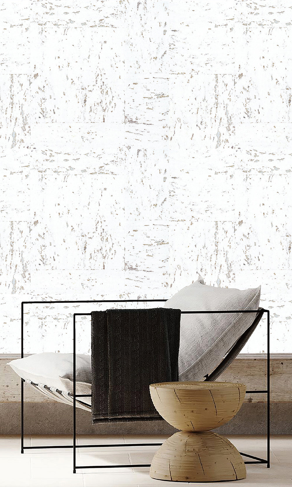 Snow White Abstract Collaged Cork Wallpaper R9853