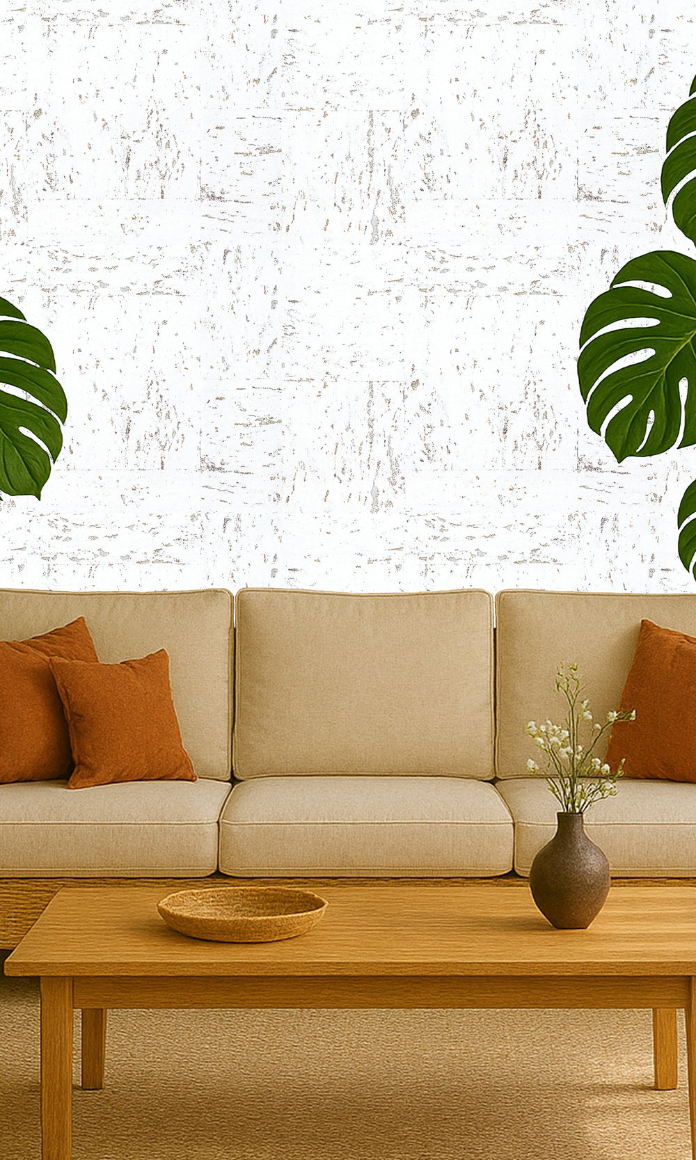 Snow White Abstract Collaged Cork Wallpaper R9853