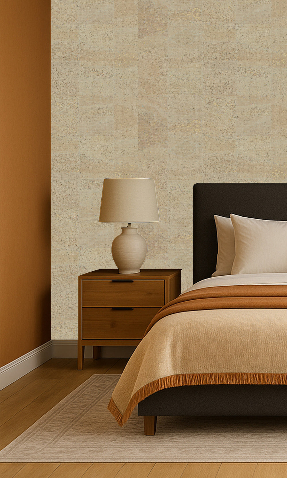 Oyster White Abstract Collaged Cork Wallpaper R9854