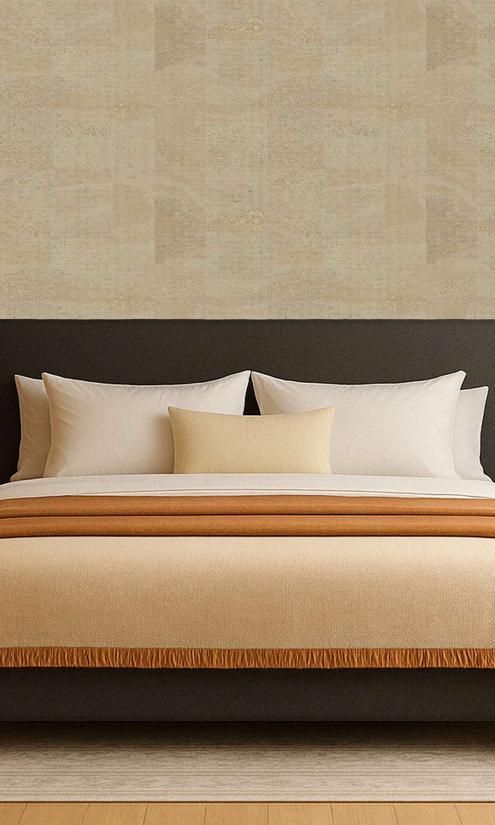Oyster White Abstract Collaged Cork Wallpaper R9854
