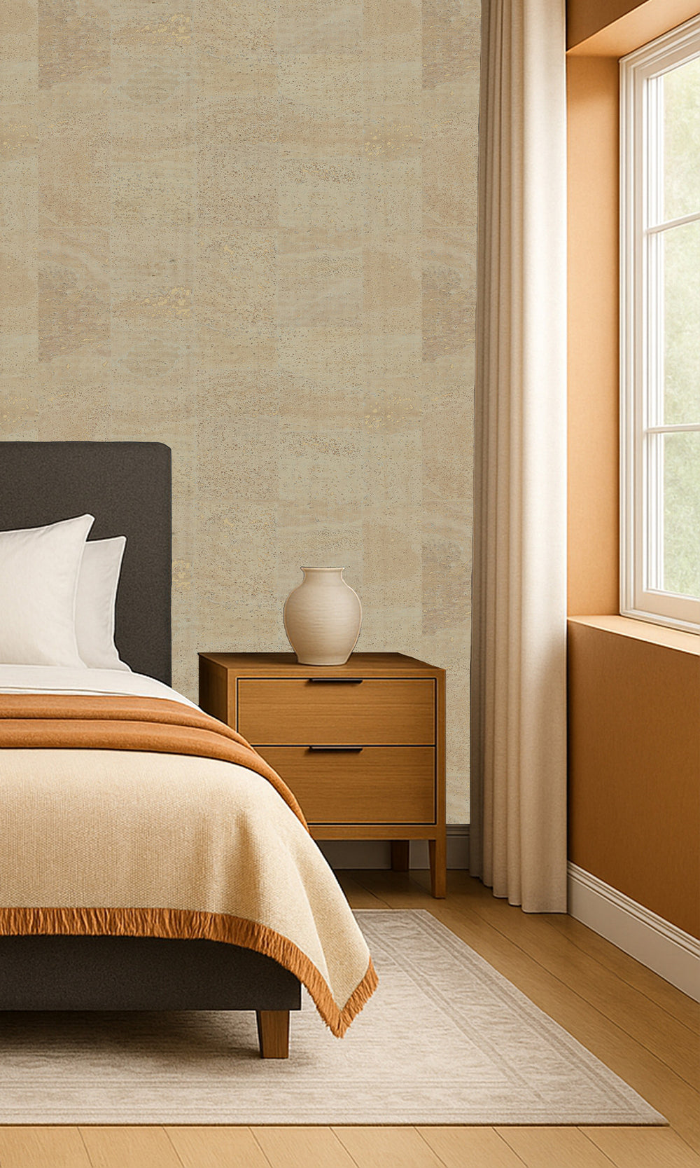 Oyster White Abstract Collaged Cork Wallpaper R9854