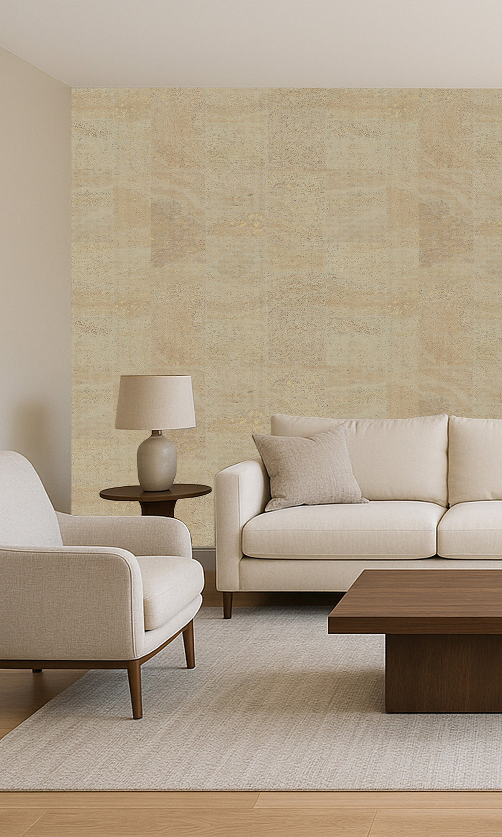 Oyster White Abstract Collaged Cork Wallpaper R9854