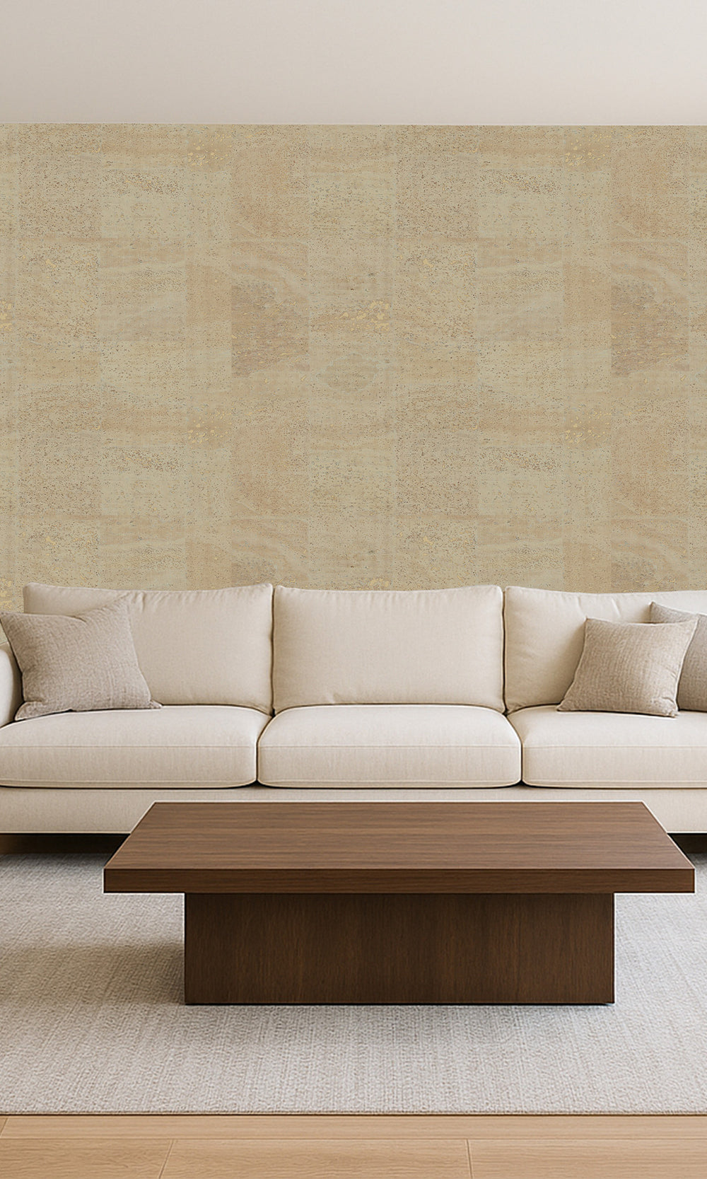 Oyster White Abstract Collaged Cork Wallpaper R9854