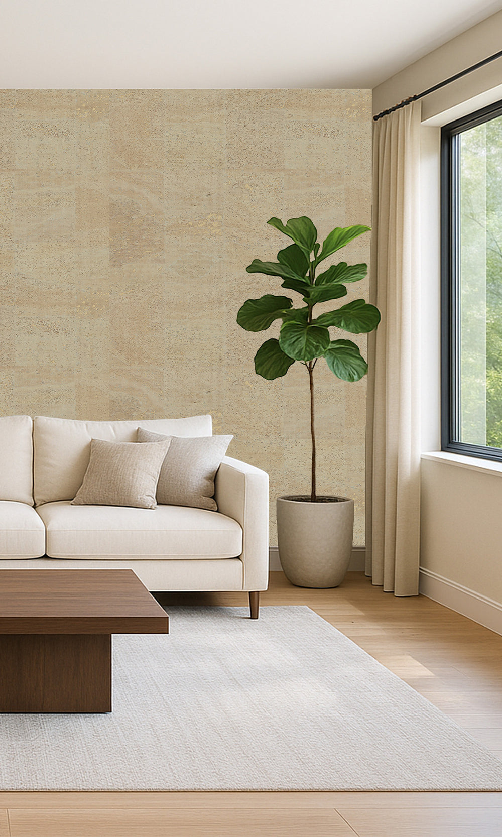 Oyster White Abstract Collaged Cork Wallpaper R9854