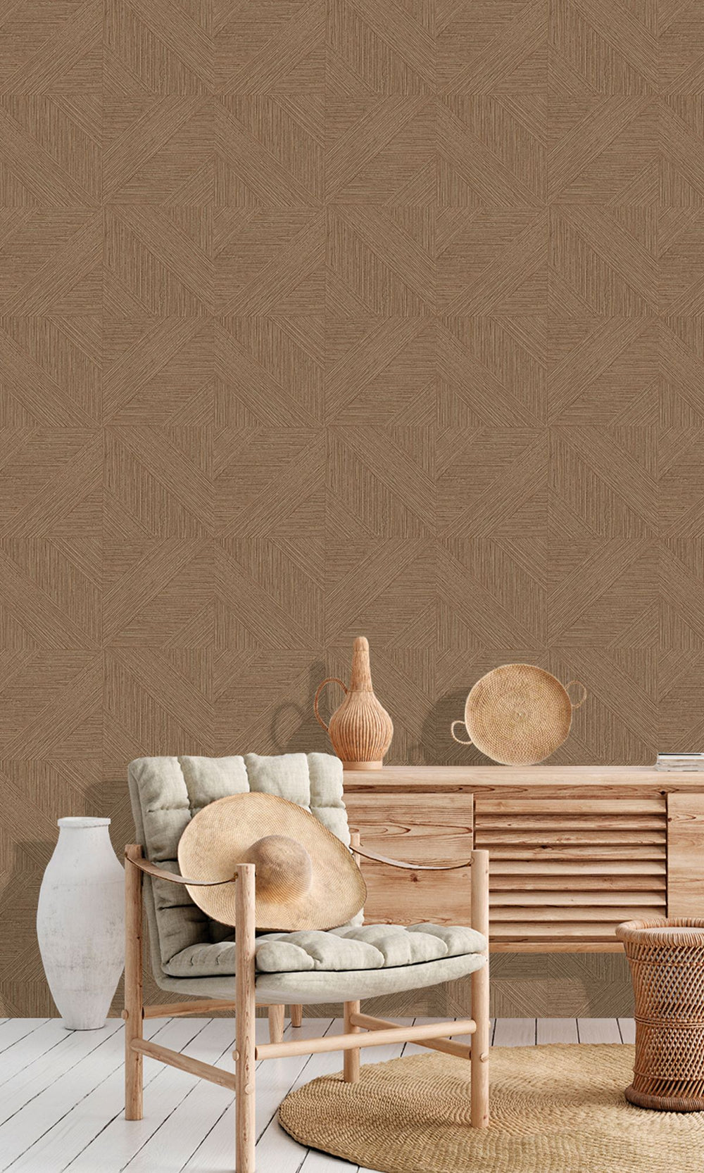 Centaur Brown Tiled Faux Grasscloth Print Wallpaper R9876