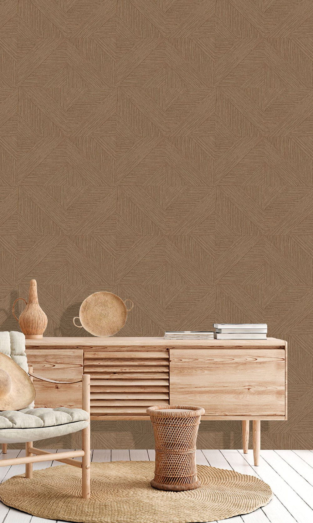 Centaur Brown Tiled Faux Grasscloth Print Wallpaper R9876
