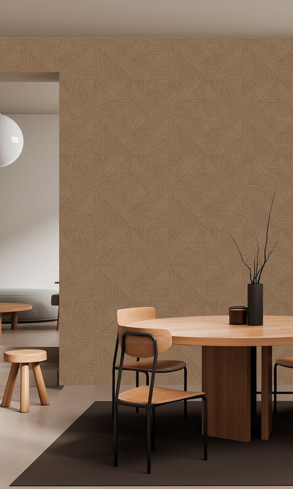 Centaur Brown Tiled Faux Grasscloth Print Wallpaper R9876