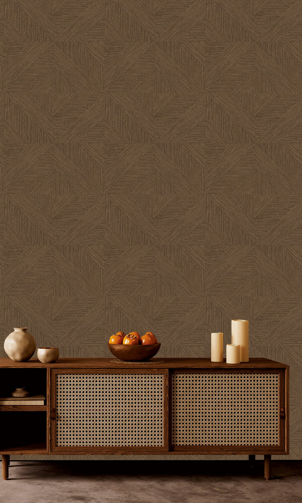 Antique Brown Tiled Faux Grasscloth Print Wallpaper R9878