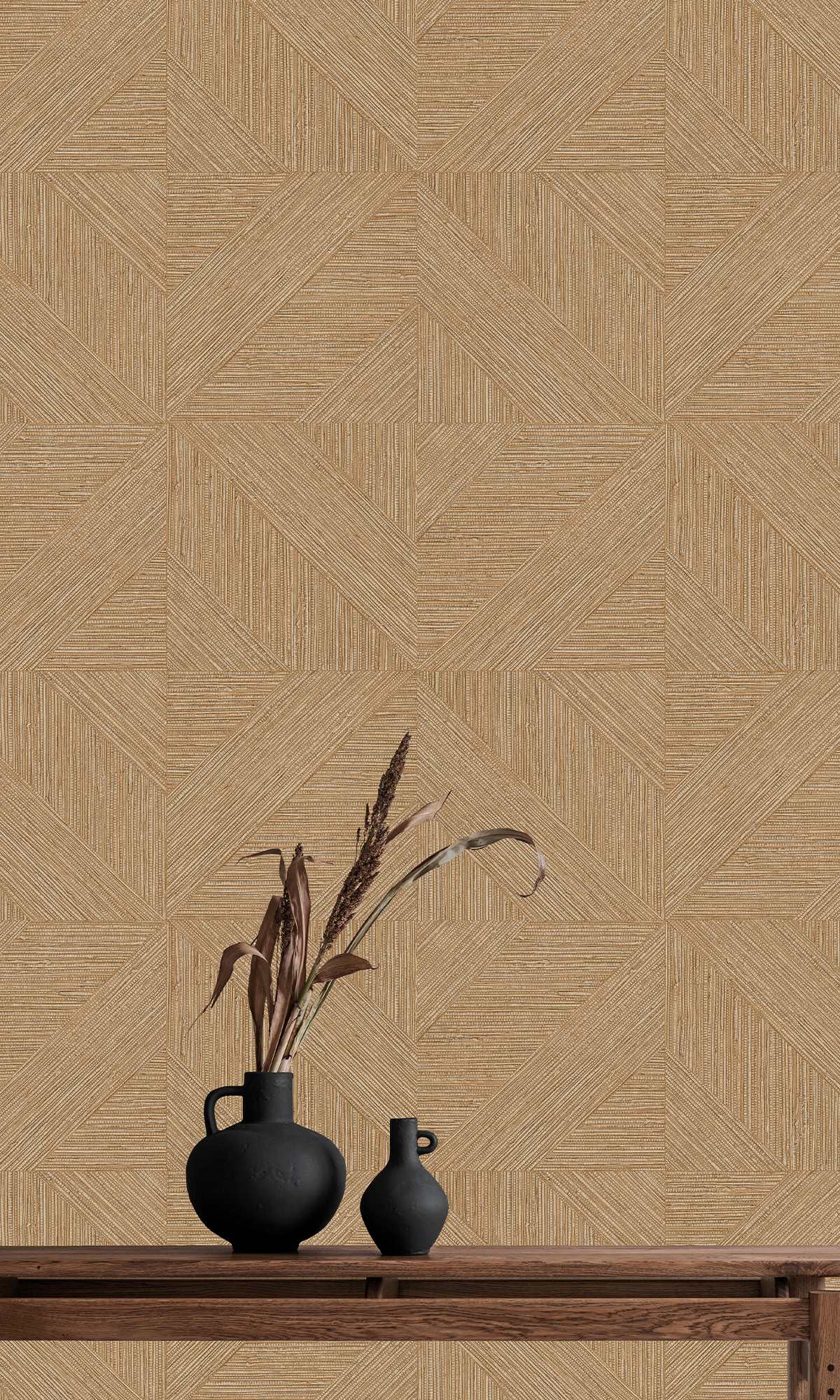Splinter Brown Tiled Faux Grasscloth Print Wallpaper R9879