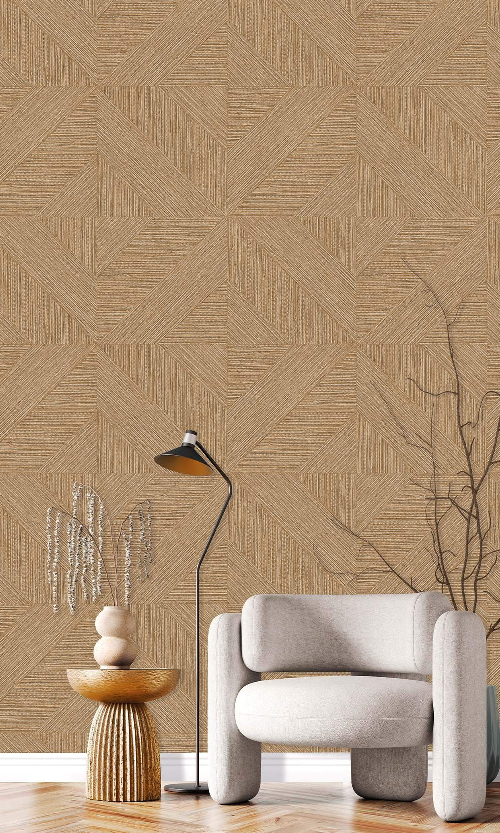 Splinter Brown Tiled Faux Grasscloth Print Wallpaper R9879