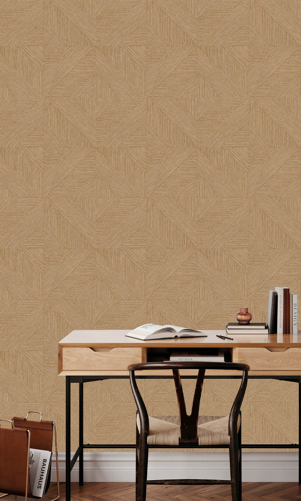 Splinter Brown Tiled Faux Grasscloth Print Wallpaper R9879