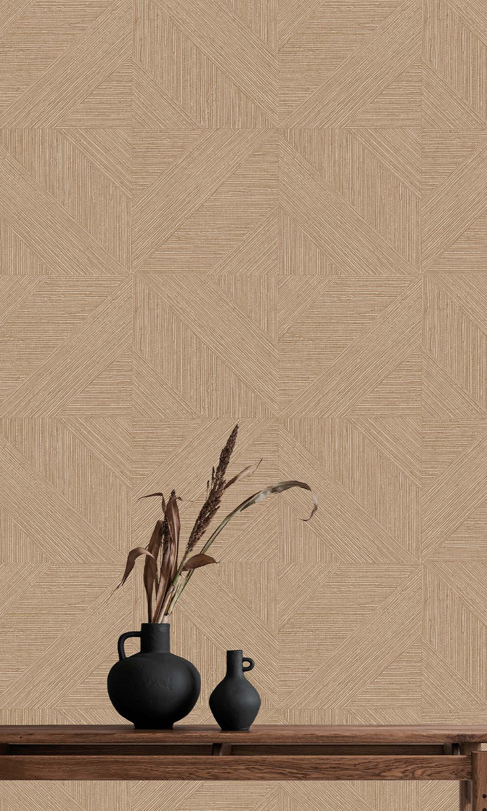 Pergament Brown Tiled Faux Grasscloth Print Wallpaper R9881