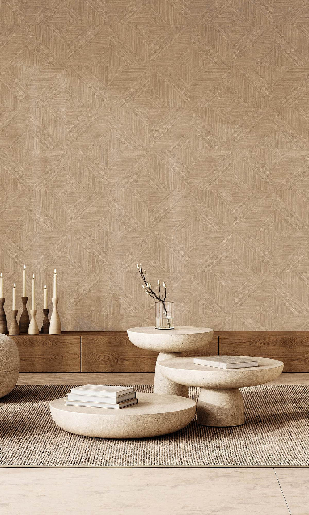 Pergament Brown Tiled Faux Grasscloth Print Wallpaper R9881
