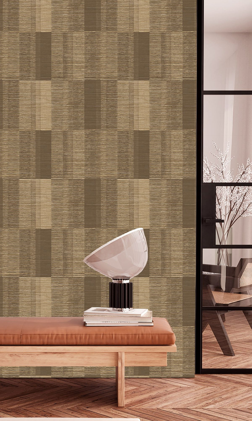 Bright Umber Tartan Print Wallpaper R9891