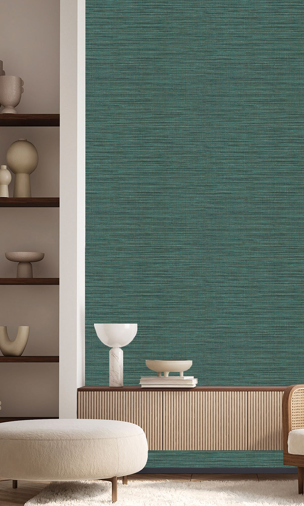 Celadon Green Faux Linen Weave Wallpaper R9894