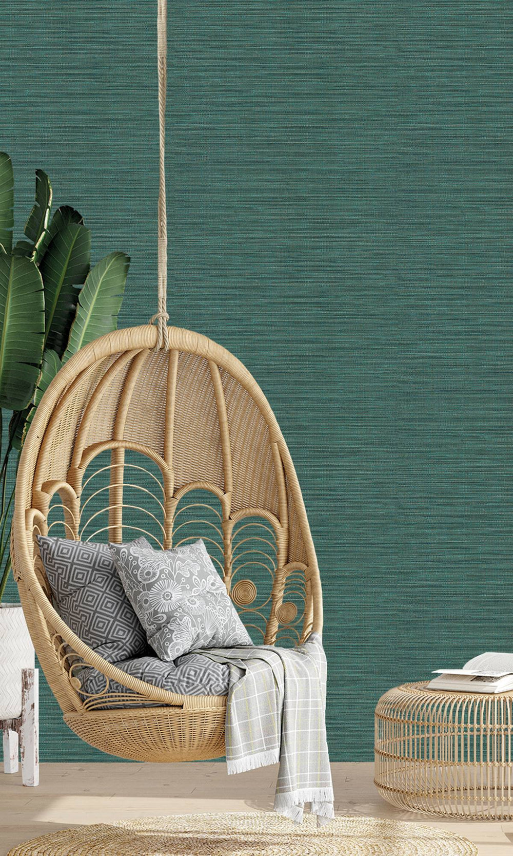 Celadon Green Faux Linen Weave Wallpaper R9894
