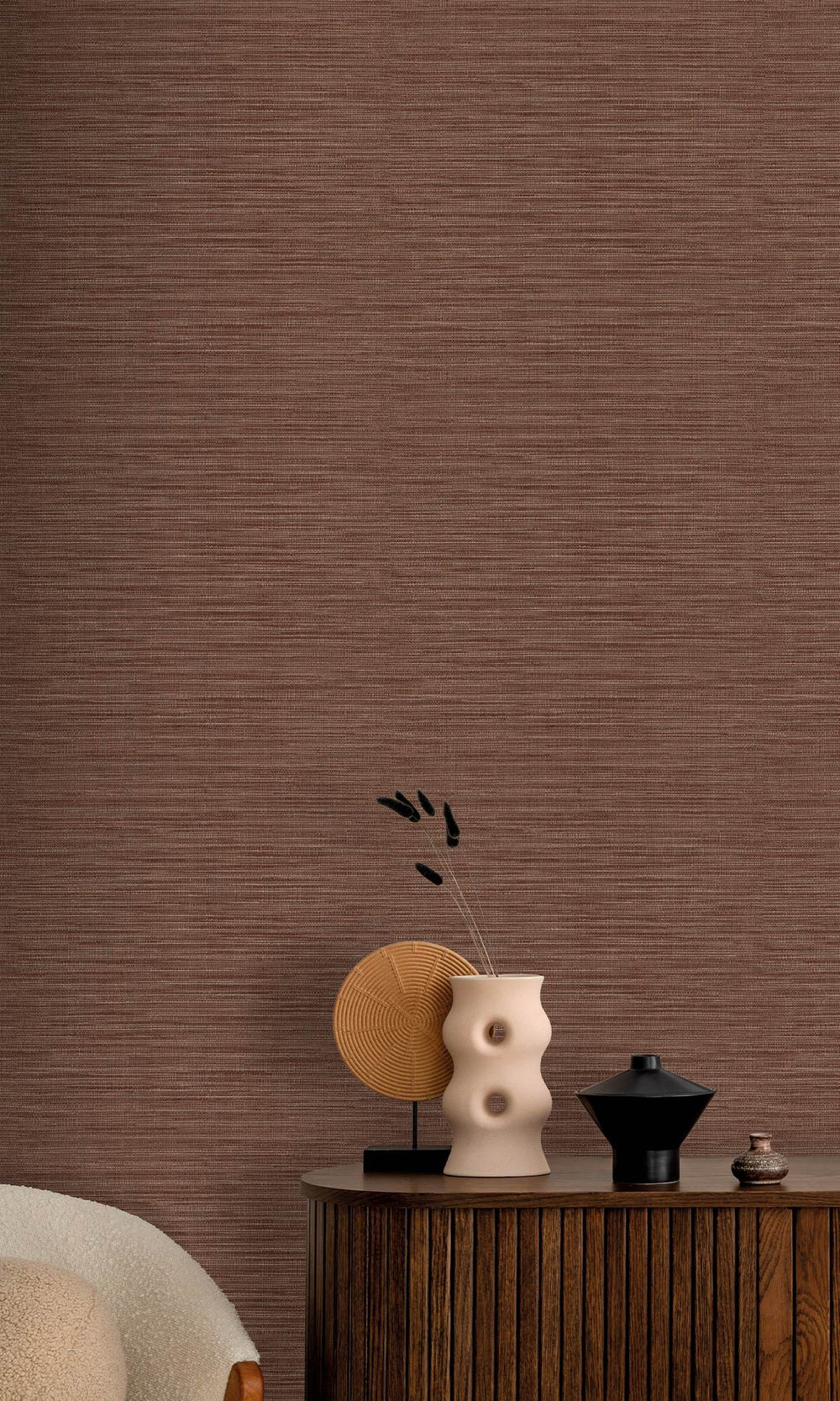 Cioccolato Faux Linen Weave Wallpaper R9895
