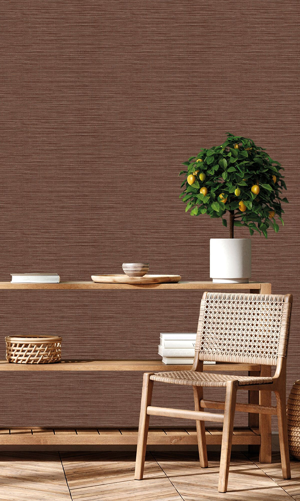 Cioccolato Faux Linen Weave Wallpaper R9895