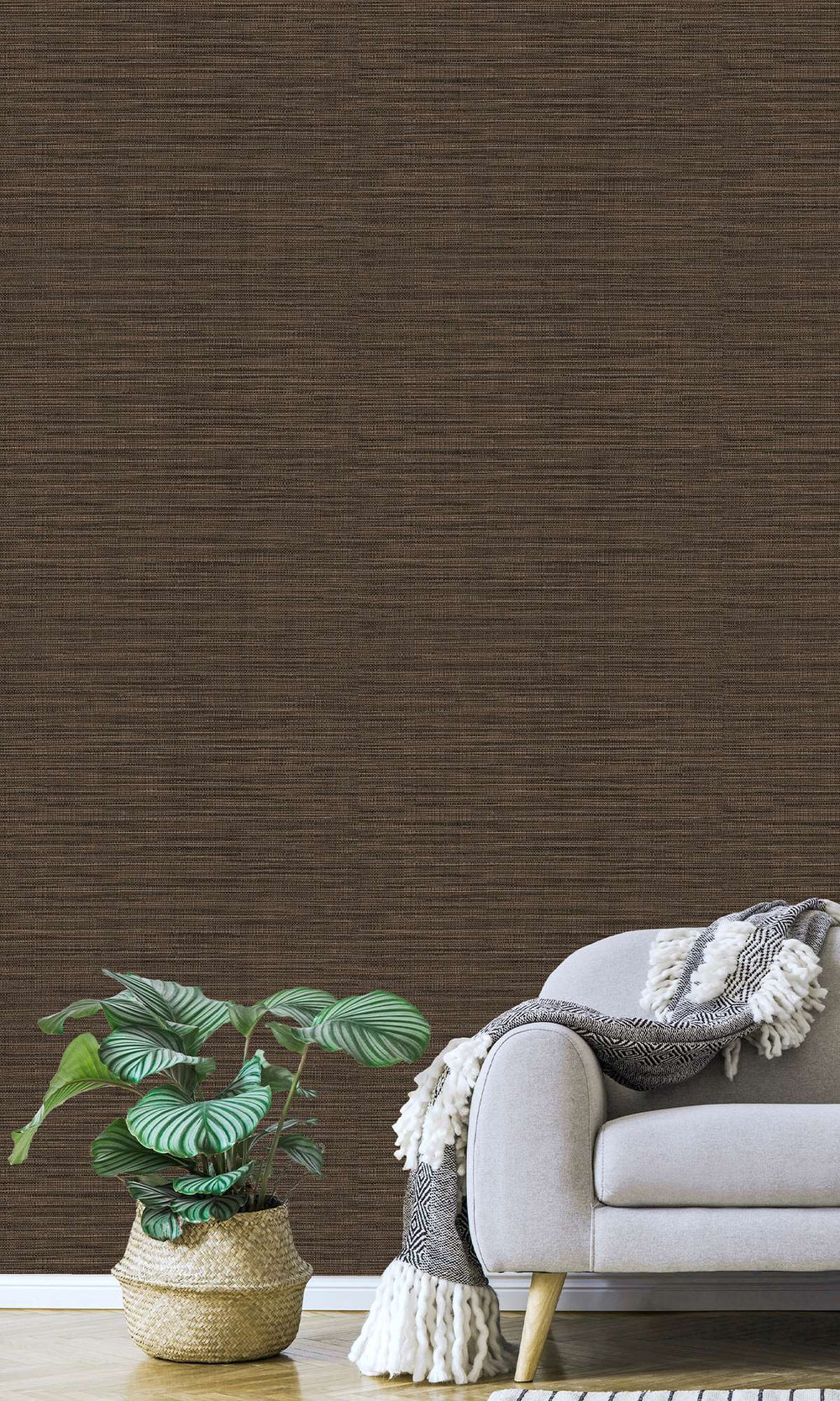 Brown Bear Faux Linen Weave Wallpaper R9896