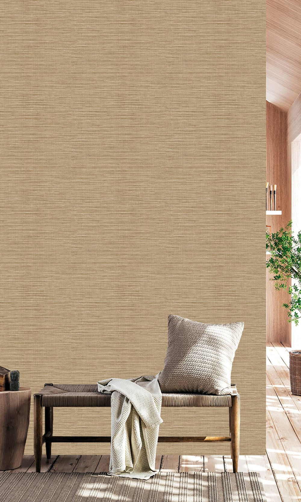 Khaki Faux Linen Weave Wallpaper R9898