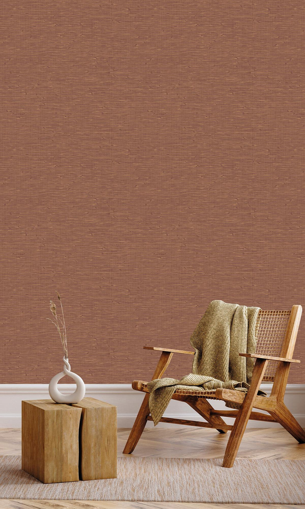 Spiced Cinnamon Faux Grasscloth Effect Wallpaper R9901