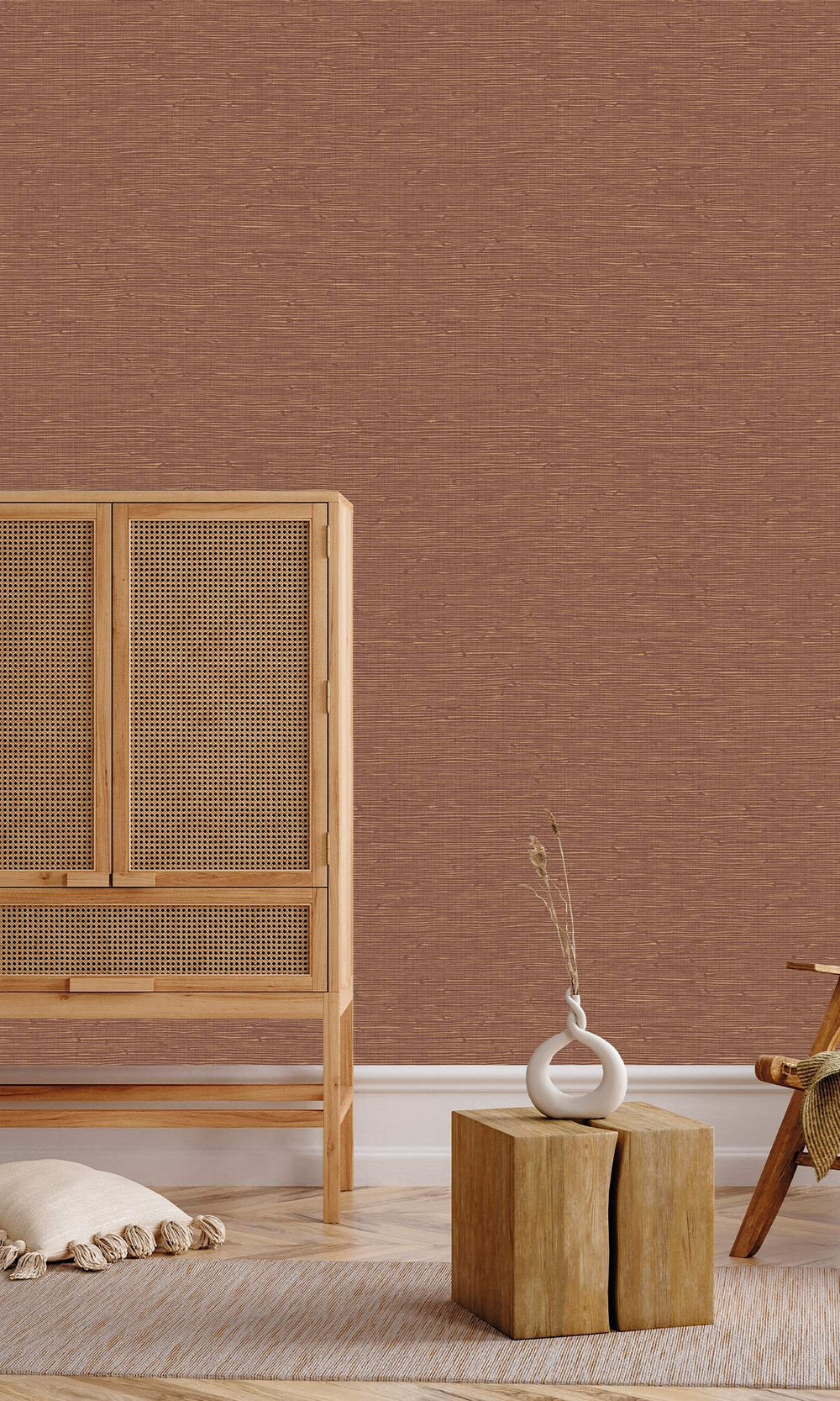 Spiced Cinnamon Faux Grasscloth Effect Wallpaper R9901