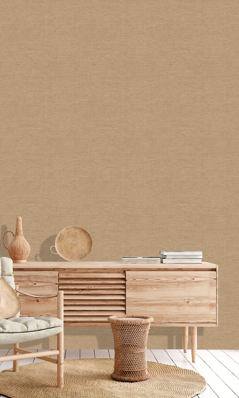 French Oak Faux Grasscloth Effect Wallpaper R9902