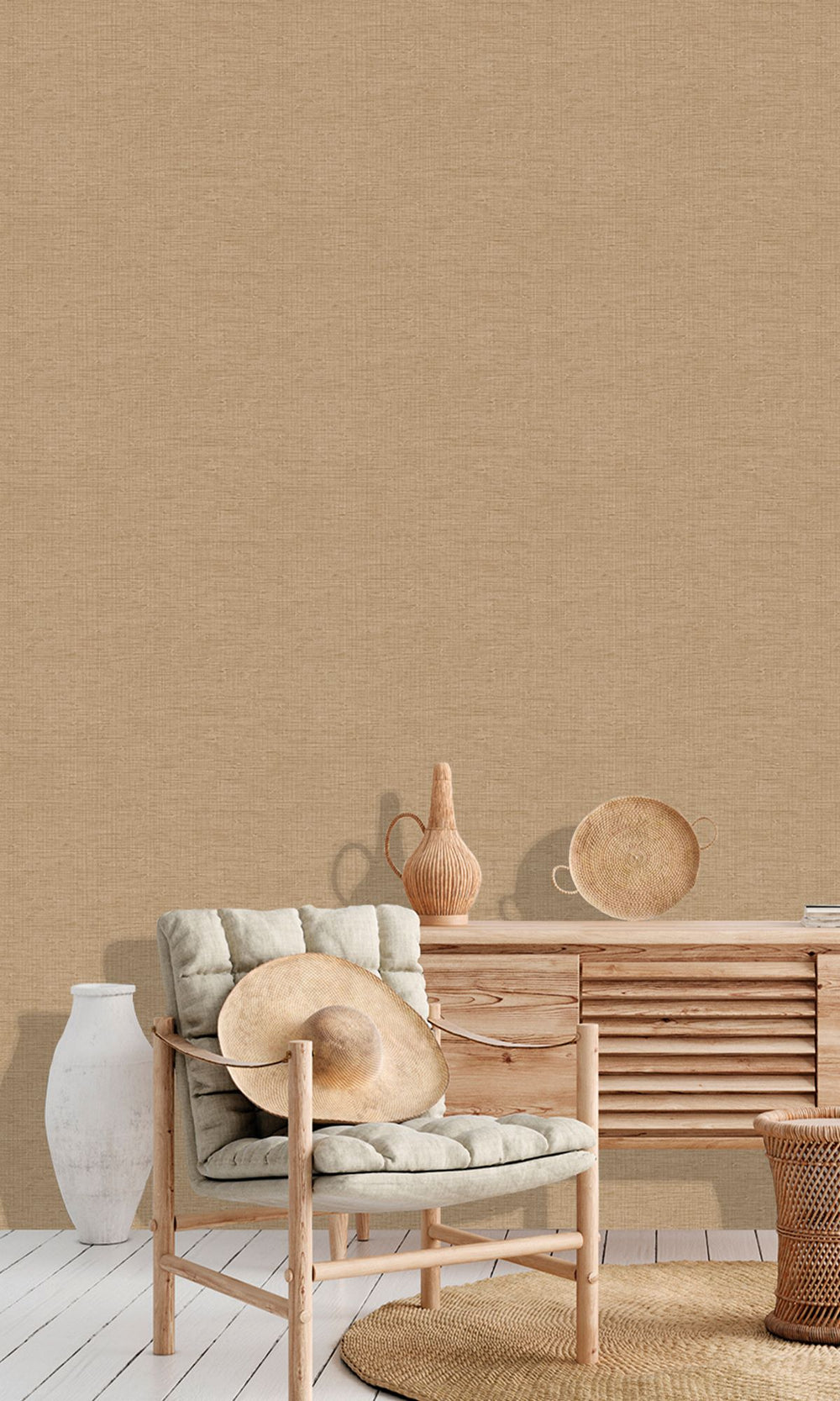 French Oak Faux Grasscloth Effect Wallpaper R9902