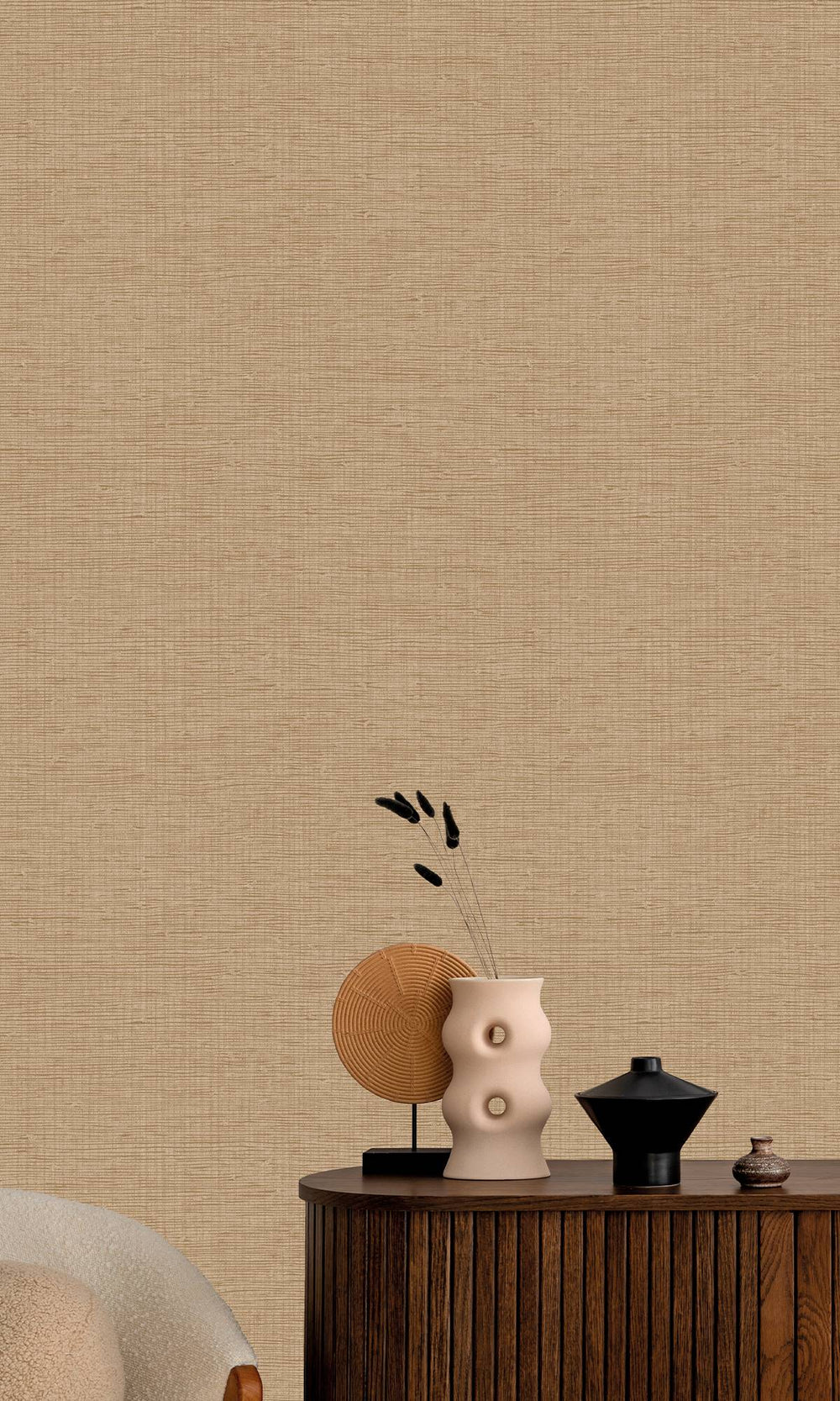 French Oak Faux Grasscloth Effect Wallpaper R9902