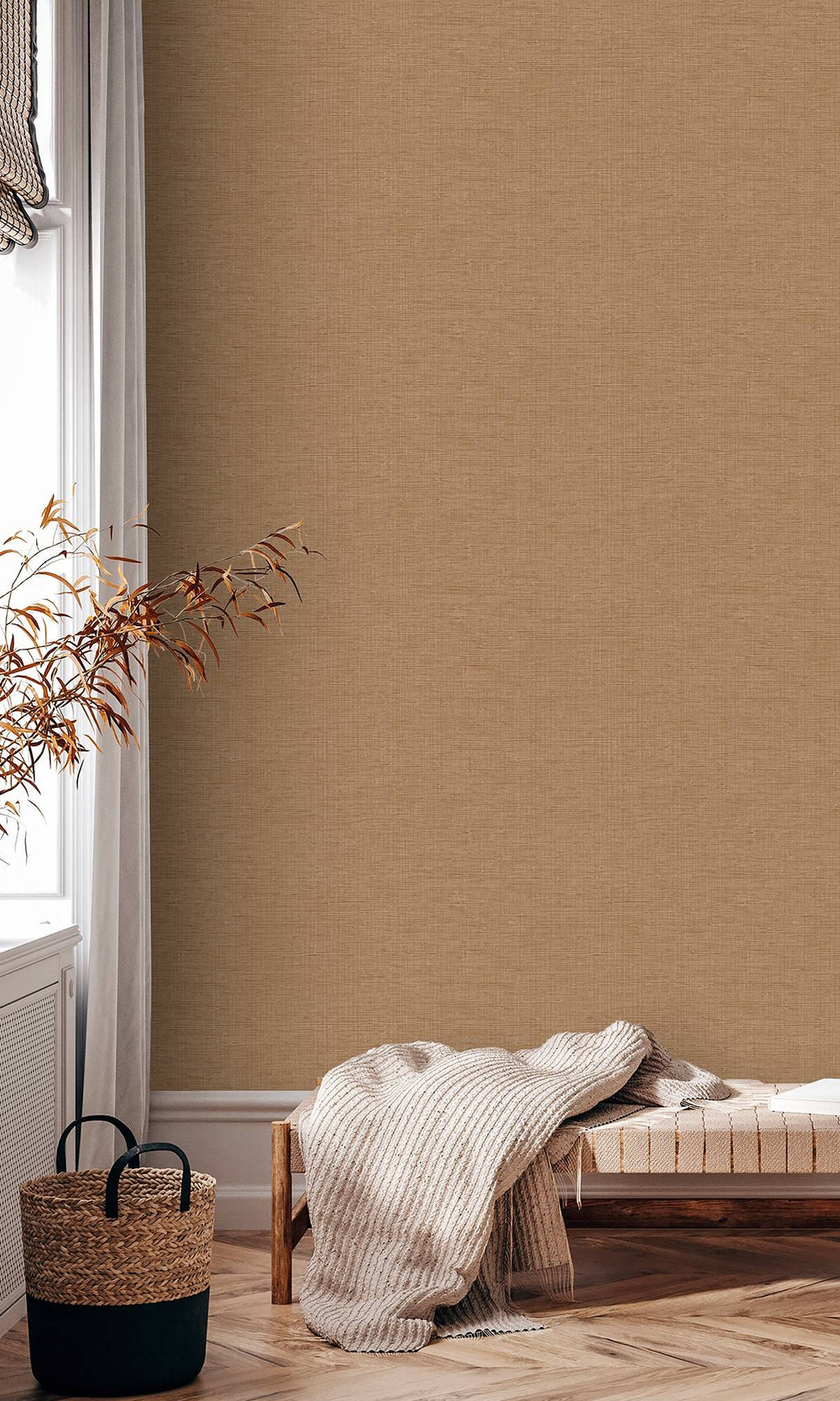 Cinnamon Twist Faux Grasscloth Effect Wallpaper R9903