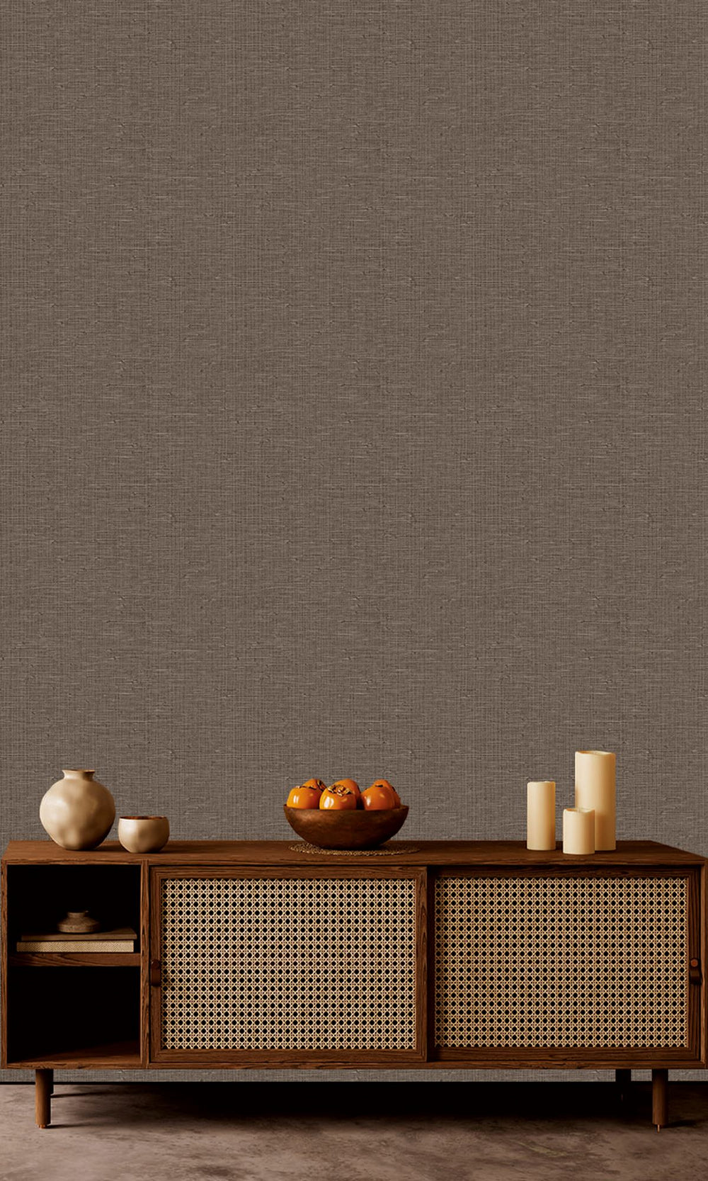Morel Faux Grasscloth Effect Wallpaper R9905