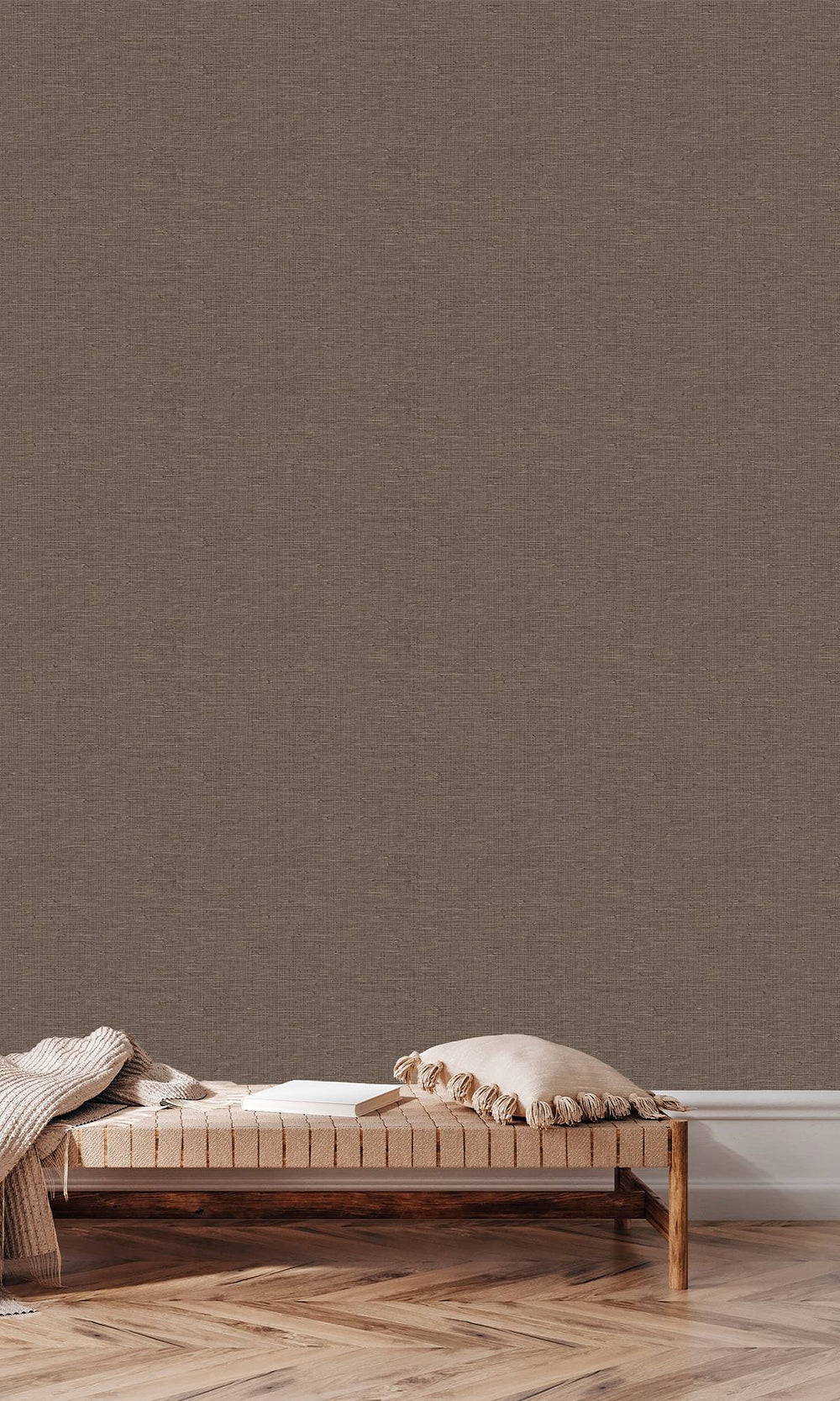 Morel Faux Grasscloth Effect Wallpaper R9905