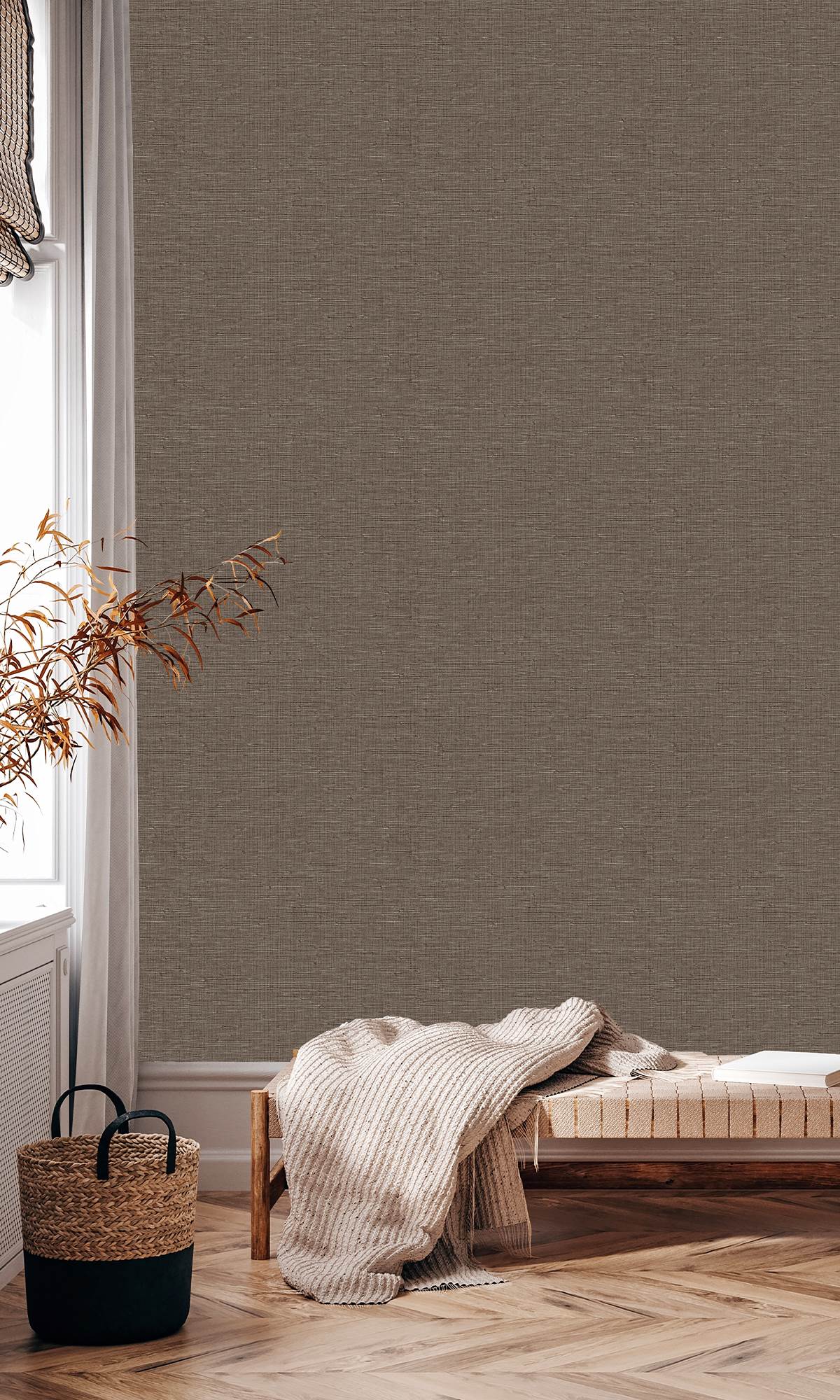 Morel Faux Grasscloth Effect Wallpaper R9905