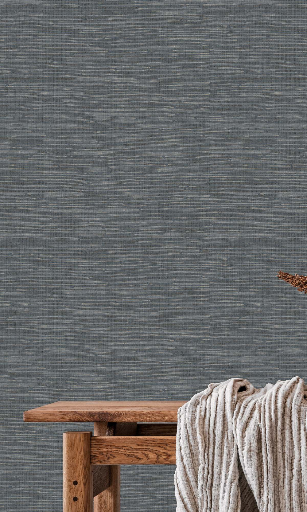 Midnight Grey Faux Grasscloth Effect Wallpaper R9908