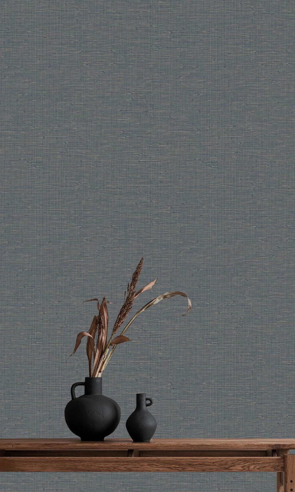 Midnight Grey Faux Grasscloth Effect Wallpaper R9908