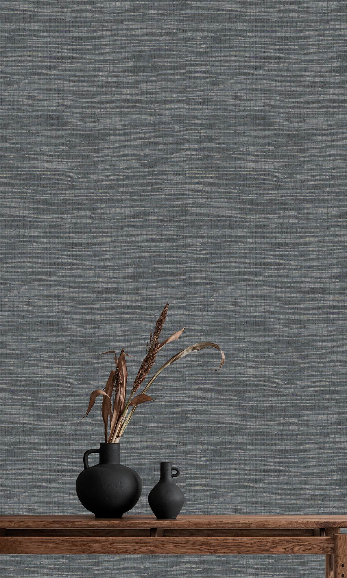 Midnight Grey Faux Grasscloth Effect Wallpaper R9908
