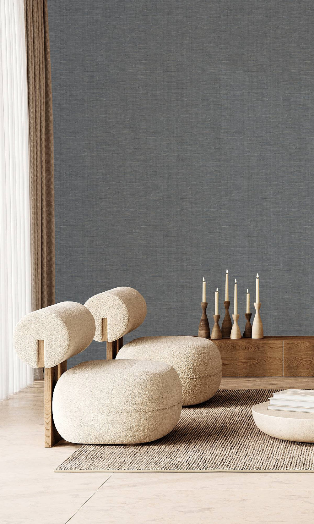 Midnight Grey Faux Grasscloth Effect Wallpaper R9908