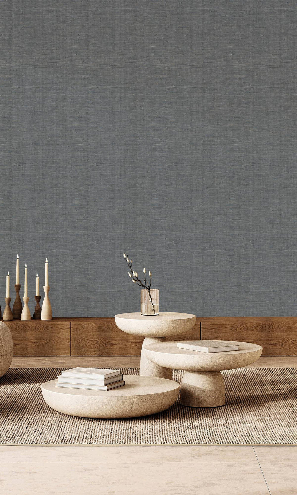 Midnight Grey Faux Grasscloth Effect Wallpaper R9908