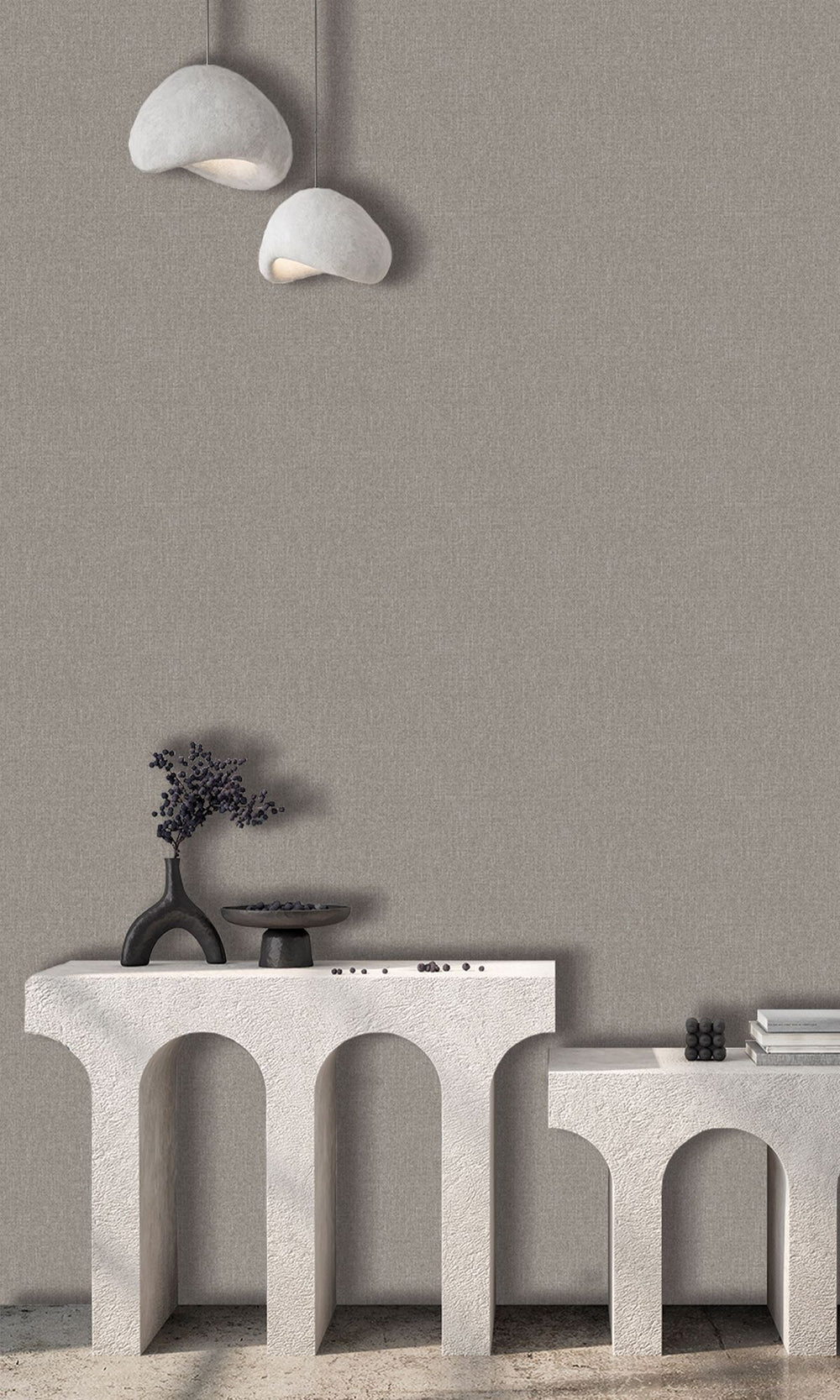 Warm Granite Grey Scratched Fabric Print Wallpaper R9915