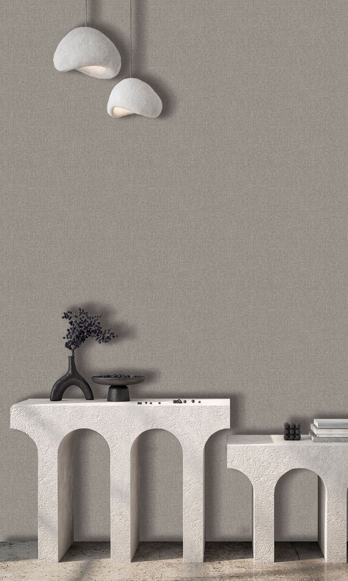 Warm Granite Grey Scratched Fabric Print Wallpaper R9915