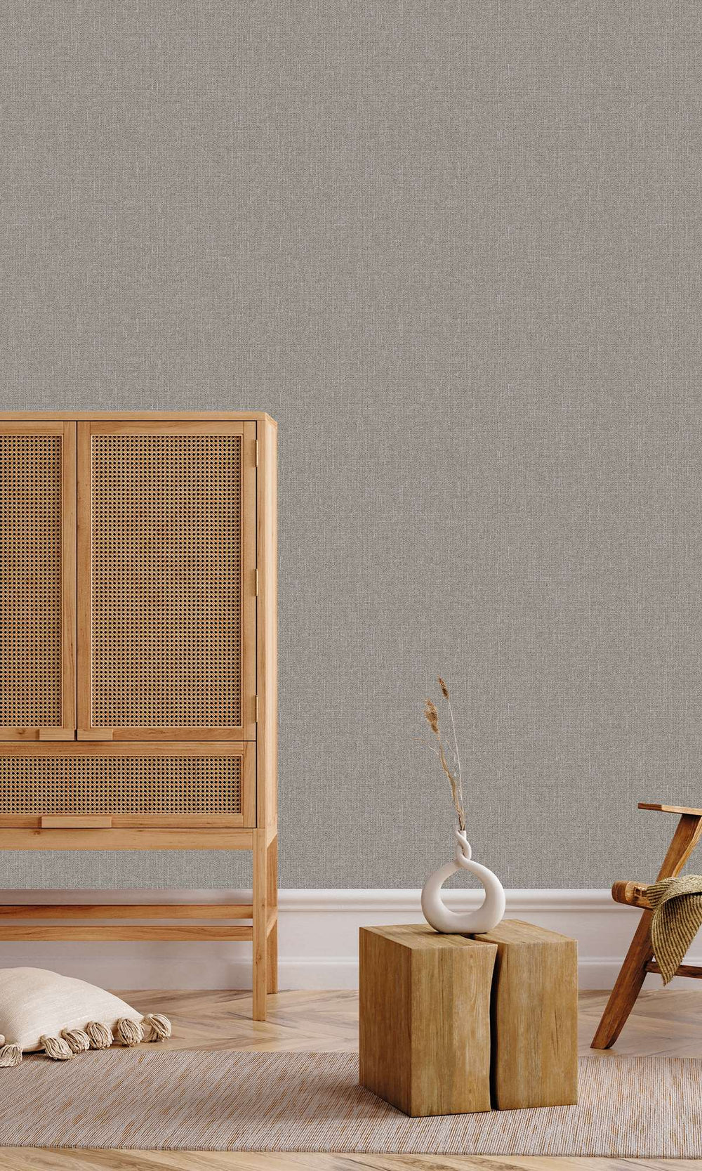 Warm Granite Grey Scratched Fabric Print Wallpaper R9915