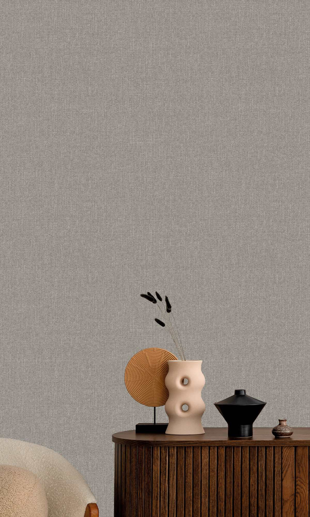 Warm Granite Grey Scratched Fabric Print Wallpaper R9915