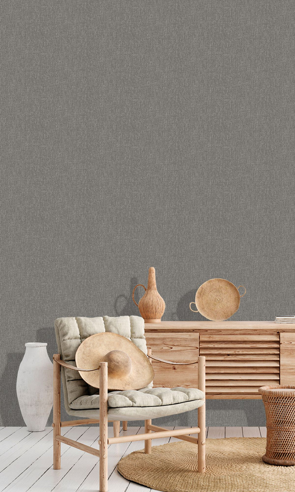 Storm Dust Grey Scratched Fabric Print Wallpaper R9916