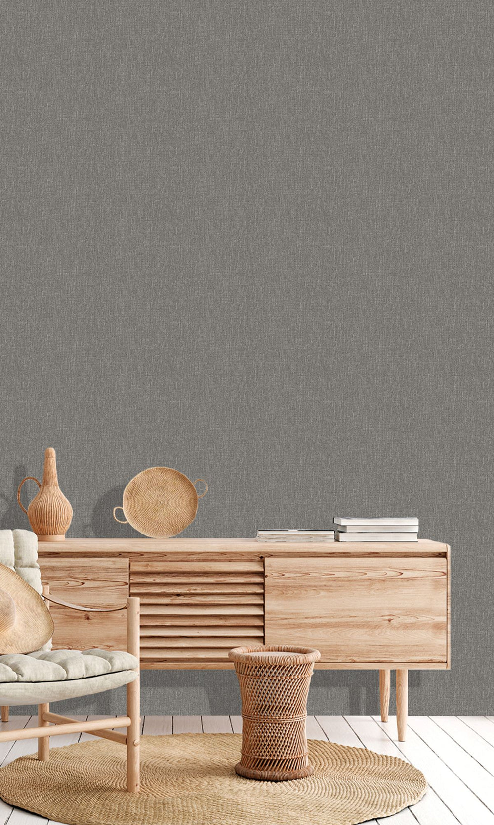 Storm Dust Grey Scratched Fabric Print Wallpaper R9916