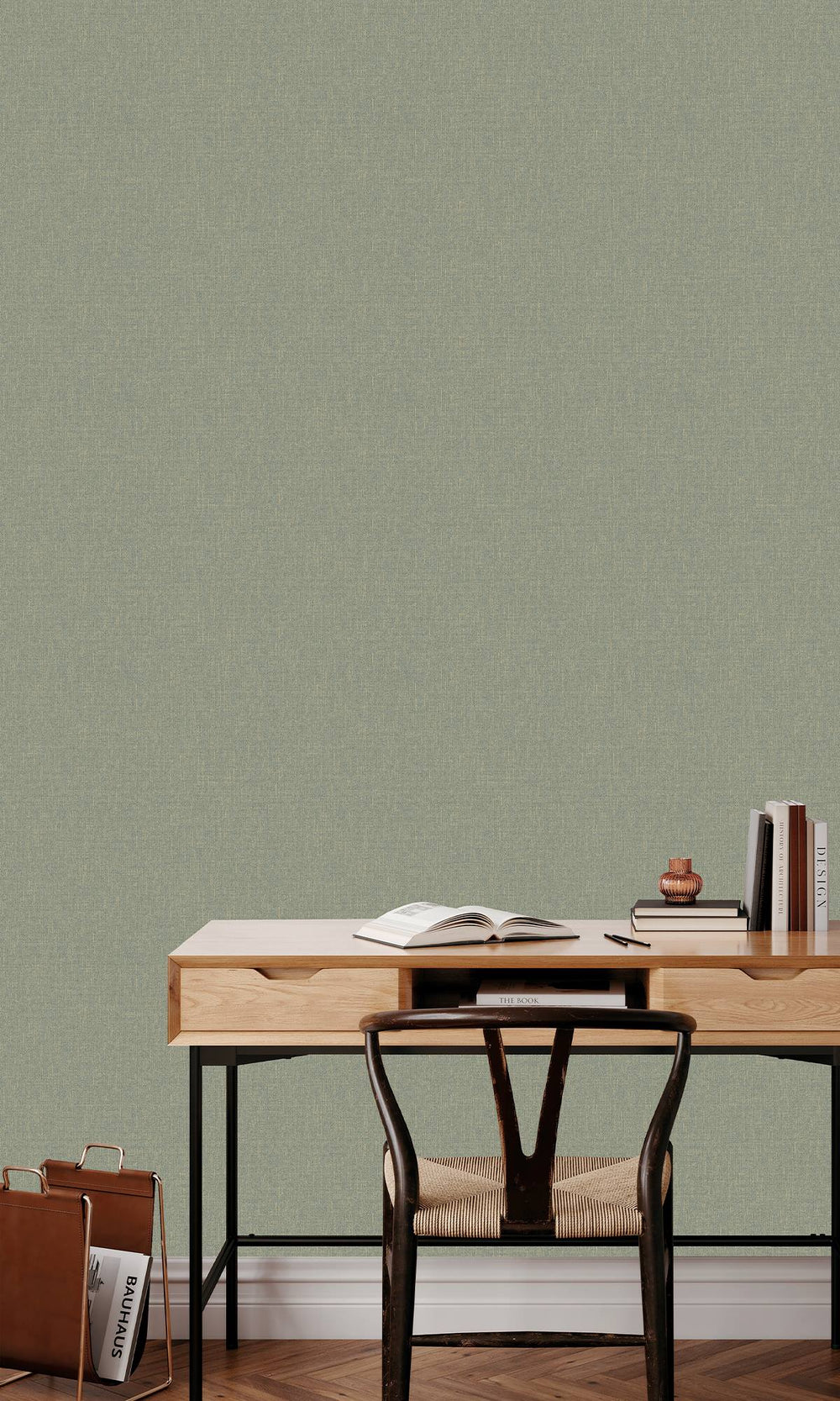 Thyme Green Scratched Fabric Print Wallpaper R9920
